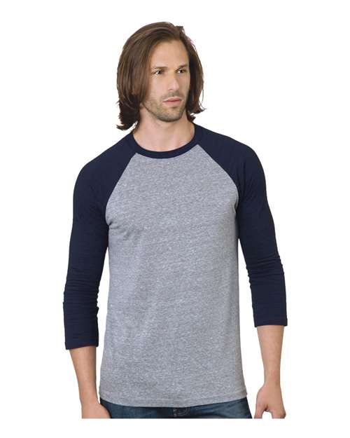 Load image into Gallery viewer, Unisex Triblend Three-Quarter Sleeve Raglan T-Shirt - Athletic Grey/ Navy
