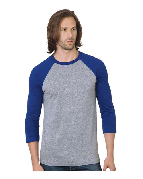 Load image into Gallery viewer, Unisex Triblend Three-Quarter Sleeve Raglan T-Shirt - Athletic Grey/ Royal
