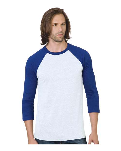 Load image into Gallery viewer, Unisex Triblend Three-Quarter Sleeve Raglan T-Shirt - White/ Royal
