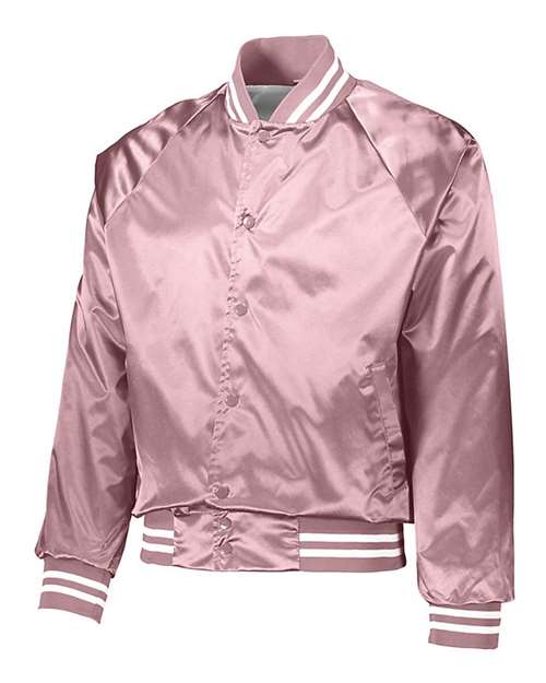 Load image into Gallery viewer, Augusta Sportswear 3610 Unisex Satin Baseball Jacket Striped Trim - Light Pink/ White
