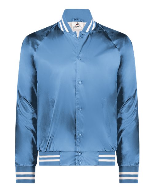 Load image into Gallery viewer, Augusta Sportswear 3610 Unisex Satin Baseball Jacket Striped Trim - Columbia Blue/ White
