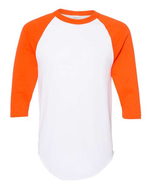 Load image into Gallery viewer, Augusta Sportswear 4420 Unisex Three-Quarter Raglan Sleeve Baseball Jersey T-Shirt - White/ Orange
