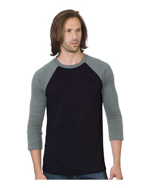 Load image into Gallery viewer, Unisex Triblend Three-Quarter Sleeve Raglan T-Shirt - Black/ Athletic Grey
