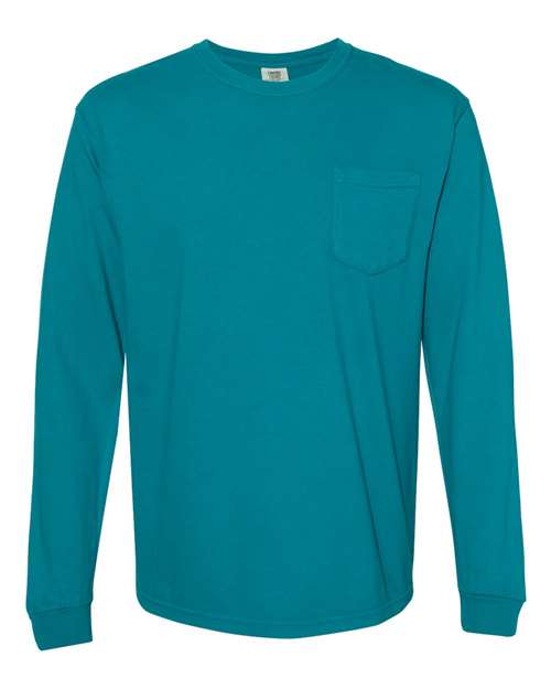 Unisex Garment-Dyed Heavyweight Long Sleeve Pocket T-Shirt - Topaz Blue