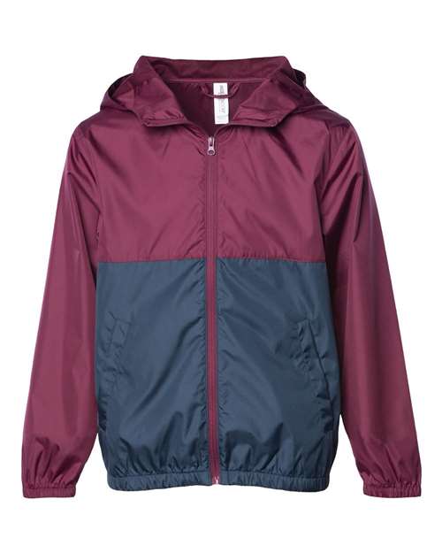 Independent Trading Co. EXP24YWZ Youth Lightweight Windbreaker Full-Zip Jacket - Maroon/ Classic Navy