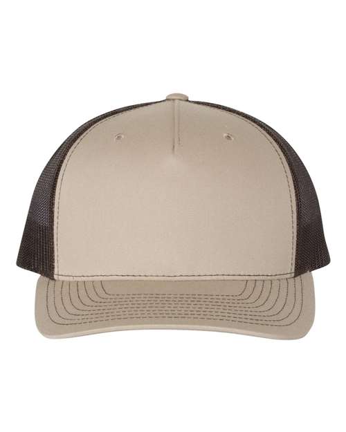 Load image into Gallery viewer, Richardson 112FP Five-Panel Trucker Cap - Khaki/ Coffee
