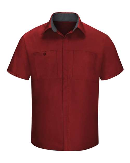 Load image into Gallery viewer, Red Kap SY42 Men's Performance Plus Short Sleeve Shirt With Oilblok Technology - Fireball Red/ Charcoal
