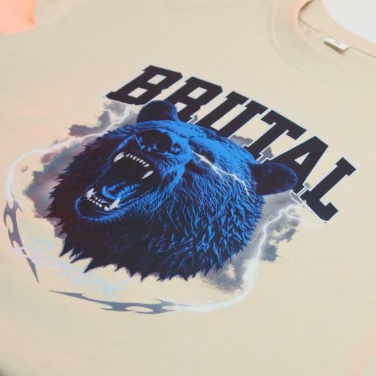 DTF Transfers design featuring a fierce bear graphic and the word 'BRUTAL' on a shirt.