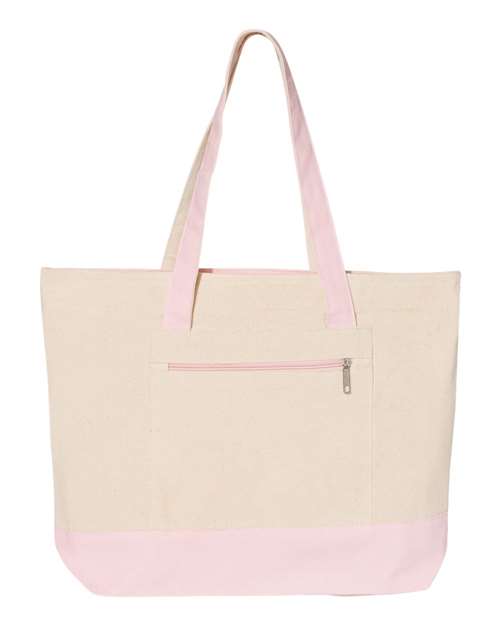 Q-Tees Q1300 19L Zippered Tote - Natural/ Light Pink