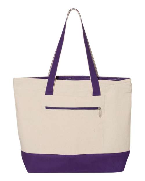 Load image into Gallery viewer, Q-Tees Q1300 19L Zippered Tote - Natural/ Purple
