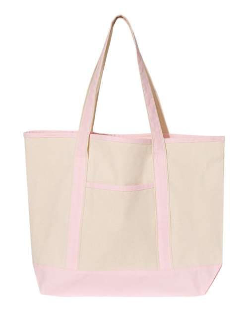 Q-Tees Q1500 34.6L Large Canvas Deluxe Tote - Natural/ Light Pink