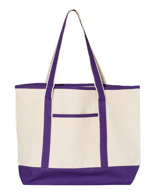 Q-Tees Q1500 34.6L Large Canvas Deluxe Tote - Natural/ Purple