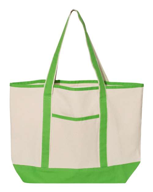Q-Tees Q1500 34.6L Large Canvas Deluxe Tote - Natural/ Lime