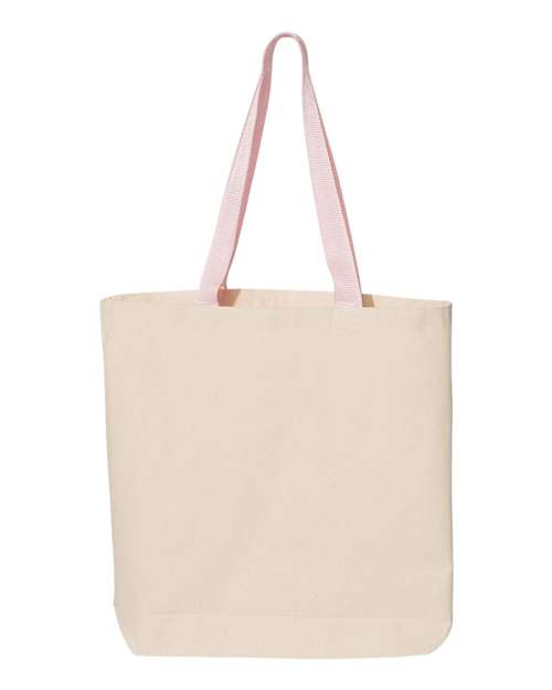 Q-Tees Q4400 11L Canvas Tote with Contrast-Color Handles - Natural/ Light Pink