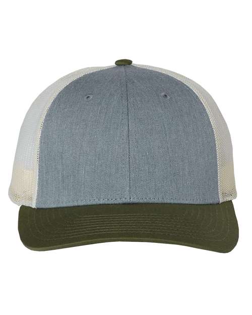 Richardson 115 Low Pro Trucker Cap - Heather Grey/ Birch/ Army