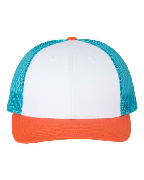 Richardson 115 Low Pro Trucker Cap - White/ Blue Hawaiin/ Pale Orange