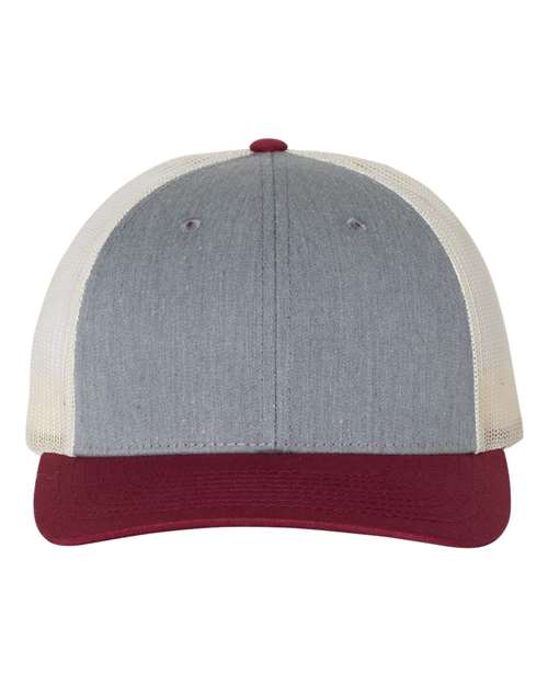 Richardson 115 Low Pro Trucker Cap - Heather Grey/ Birch/ Cardinal
