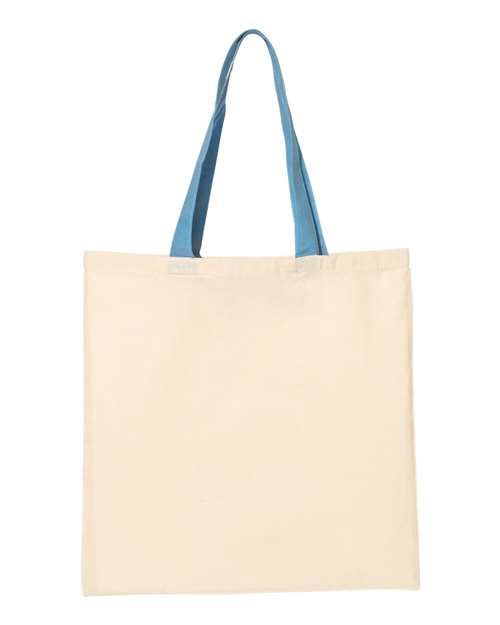 Q-Tees QTB6000 Economical Tote with Contrast-Color Handles - Natural/ Carolina Blue