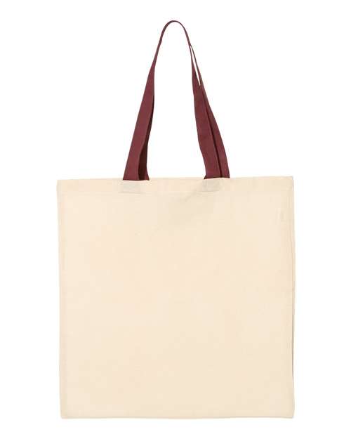 Load image into Gallery viewer, Q-Tees QTB6000 Economical Tote with Contrast-Color Handles - Natural/ Maroon
