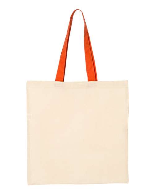 Load image into Gallery viewer, Q-Tees QTB6000 Economical Tote with Contrast-Color Handles - Natural/ Orange
