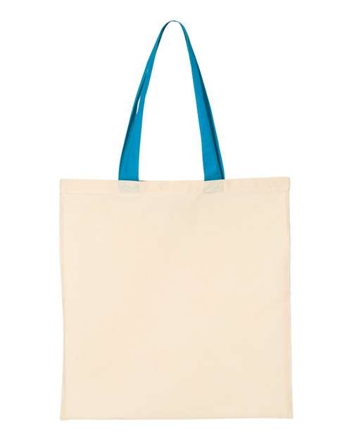 Load image into Gallery viewer, Q-Tees QTB6000 Economical Tote with Contrast-Color Handles - Natural/ Sapphire
