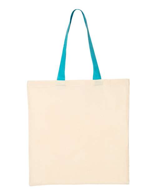 Load image into Gallery viewer, Q-Tees QTB6000 Economical Tote with Contrast-Color Handles - Natural/ Turquoise
