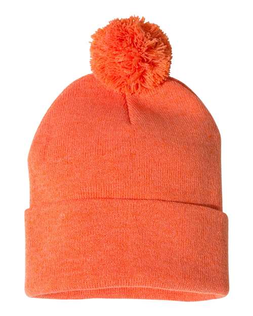 Sportsman SP15 12" Pom-Pom Cuffed Beanie - Heather Orange