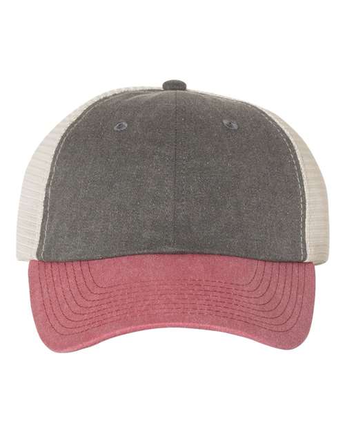 Valucap SP510 Pigment-Dyed Trucker Cap - Black/ Cardinal/ Stone
