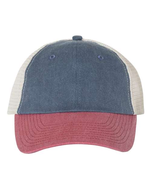 Valucap SP510 Pigment-Dyed Trucker Cap - Navy/ Cardinal/ Stone