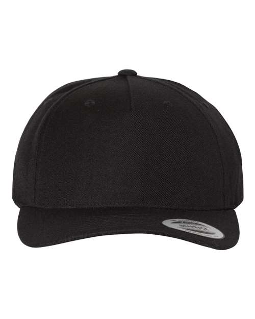 YP Classics 5789M Premium Five-Panel Curved Bill Snapback Cap - Black