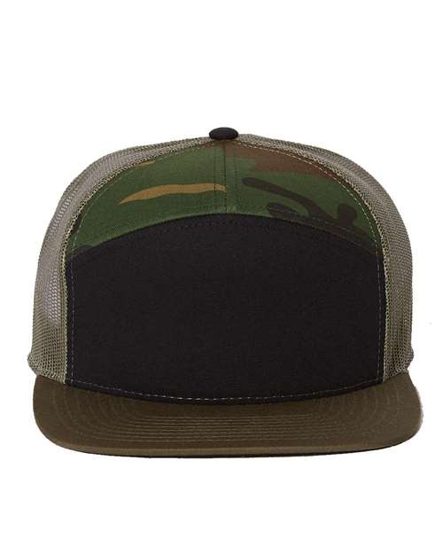 Richardson 168 Seven-Panel Trucker Cap - Black/ Camo/ Loden