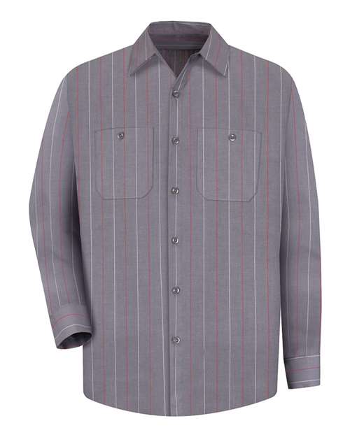 Load image into Gallery viewer, Red Kap SP14 Men's Industrial Long Sleeve Work Shirt - Charcoal/ Red/ White Stripe
