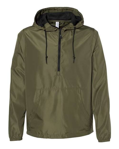 Independent Trading Co. EXP54LWP Unisex Lightweight Quarter-Zip Windbreaker Pullover Jacket - Army/ Black Zipper