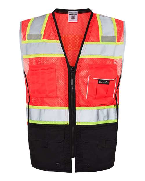 Kishigo 1515-1516 Unisex Premium Black Series® Black Bottom Class 2 Vest - Fluorescent Red (1715)