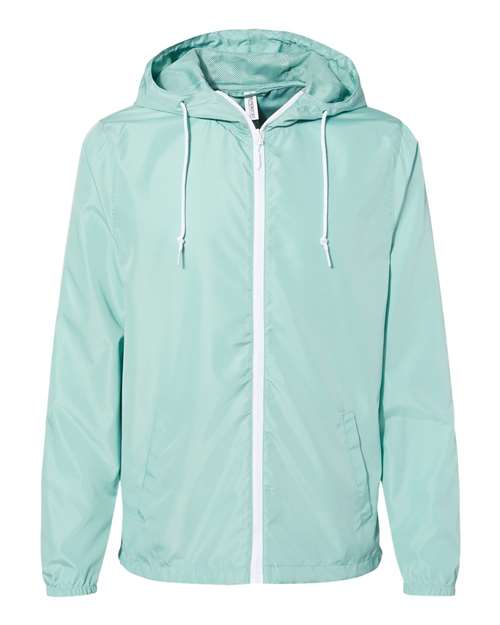 Independent Trading Co. EXP54LWZ Men's Lightweight Windbreaker Full-Zip Jacket - Aqua/ White Zipper