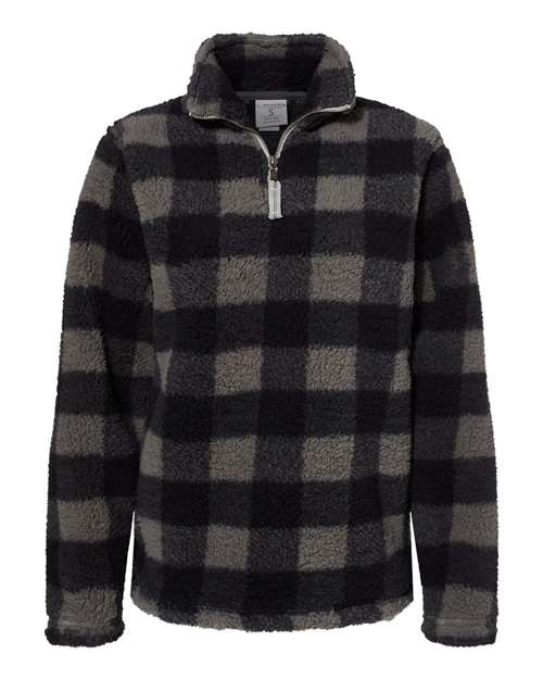 Load image into Gallery viewer, J. America 8451 Women’s Epic Sherpa Quarter-Zip Pullover - Black/ Charcoal Buffalo
