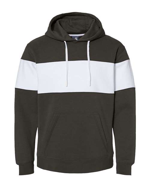 Load image into Gallery viewer, J. America 8644 Men's Varsity Fleece Colorblocked Hooded Sweatshirt - Black
