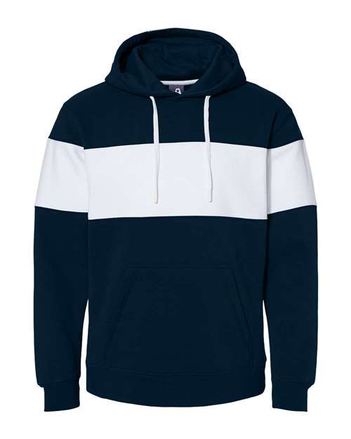Load image into Gallery viewer, J. America 8644 Men's Varsity Fleece Colorblocked Hooded Sweatshirt - Navy
