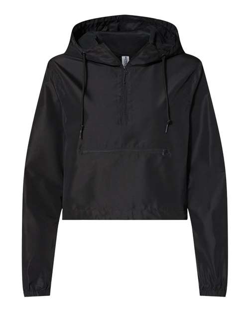 Load image into Gallery viewer, Independent Trading Co. EXP64CRP Women's Lightweight Quarter-Zip Pullover Crop Windbreaker - Black
