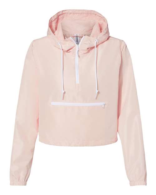 Independent Trading Co. EXP64CRP Women's Lightweight Quarter-Zip Pullover Crop Windbreaker - Blush/ White Zipper