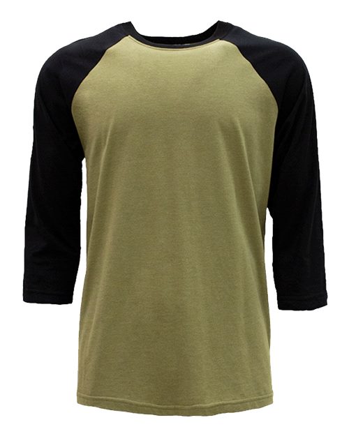 Unisex CVC Three-Quarter Sleeve Raglan T-Shirt - Black/ Olive