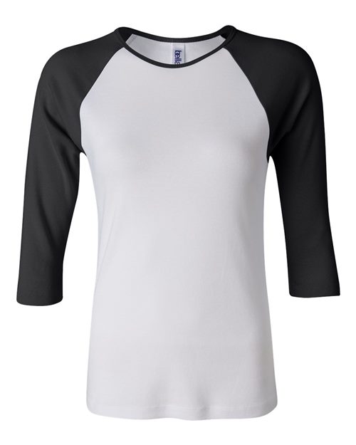 Load image into Gallery viewer, Women’s 1X1 Baby Rib Raglan Three-Quarter Sleeve Tee
