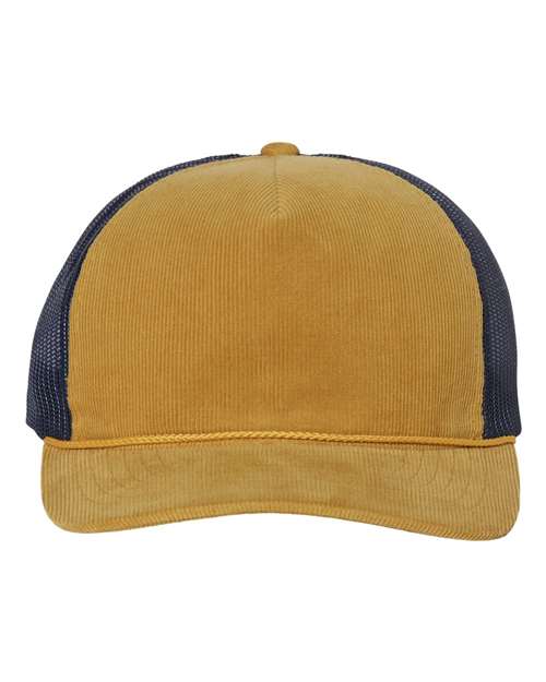 Load image into Gallery viewer, Richardson 930 Troutdale Corduroy Trucker Cap - Amber Gold/ Navy
