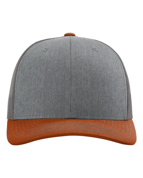 Richardson 112 Snapback Trucker Cap - Heather Grey/ Charcoal/ Dark Orange