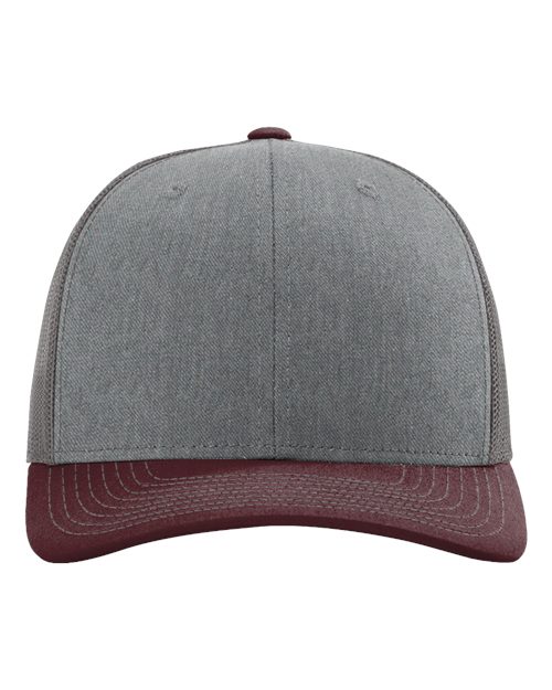 Load image into Gallery viewer, Richardson 112 Snapback Trucker Cap - Heather Grey/ Charcoal/ Maroon

