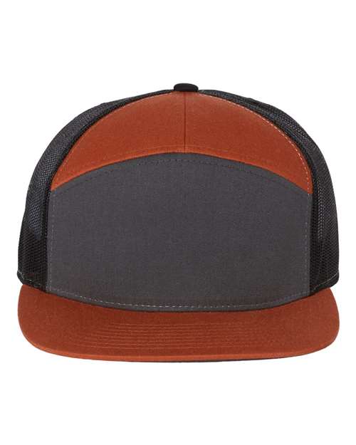 Load image into Gallery viewer, Richardson 168 Seven-Panel Trucker Cap - Charcoal/ Burnt Orange/ Black
