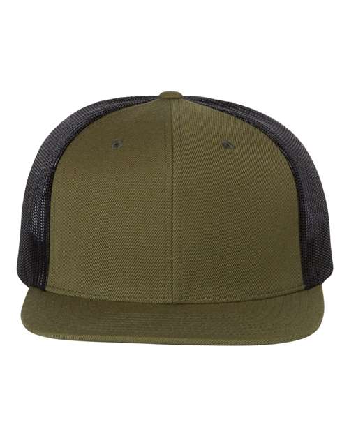 Load image into Gallery viewer, Richardson 511 Wool Blend Flat Bill Trucker Cap - Loden/ Black
