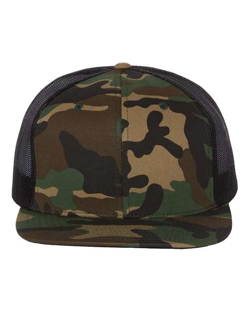 Load image into Gallery viewer, Richardson 511 Wool Blend Flat Bill Trucker Cap - Green Camo/ Black
