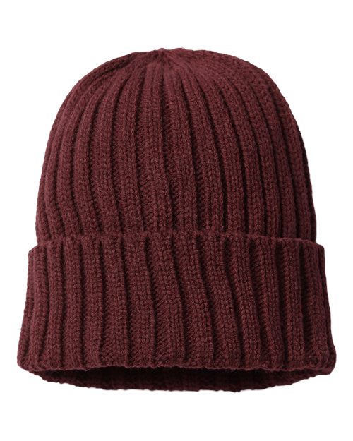 Atlantis Headwear SHORE Sustainable Cable Knit Cuffed Beanie - Burgundy