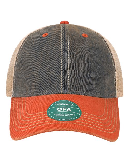 Load image into Gallery viewer, LEGACY OFA Old Favorite Trucker Cap - Navy/ Orange/ Khaki
